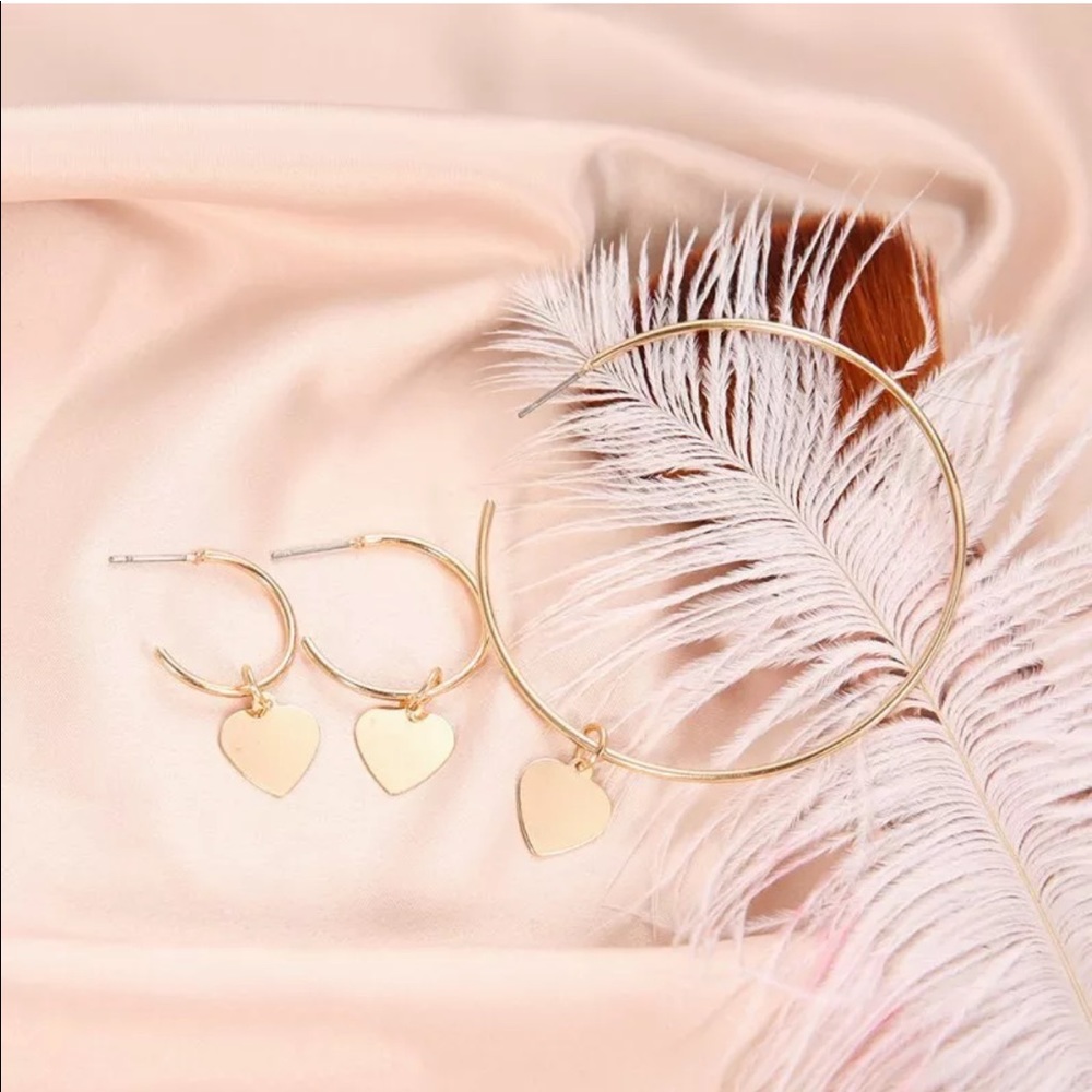 New 3Psc Heart Big Circle Earrings Set Chic Theme - Picture 3 of 5